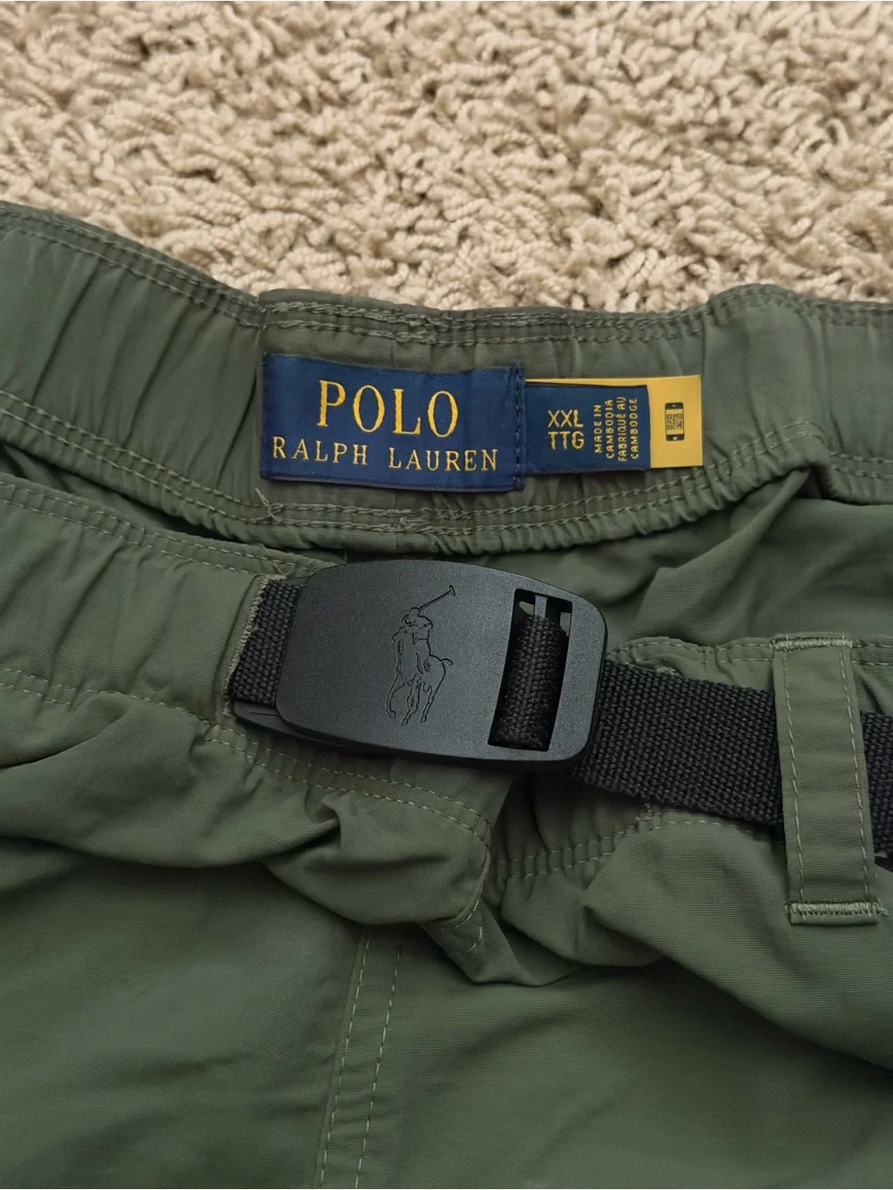 Polo Ralph Lauren Men's Olive Army Green Lightweight Belted Hiking Shorts 2XL